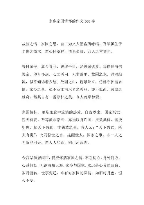 家乡家国情怀的作文600字
