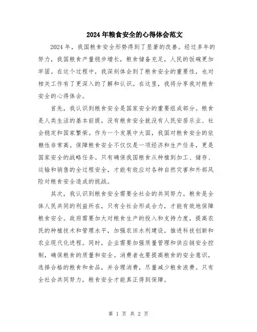 2024年粮食安全的心得体会范文