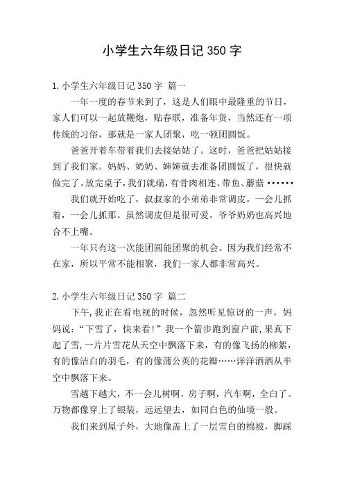 小学生六年级日记350字