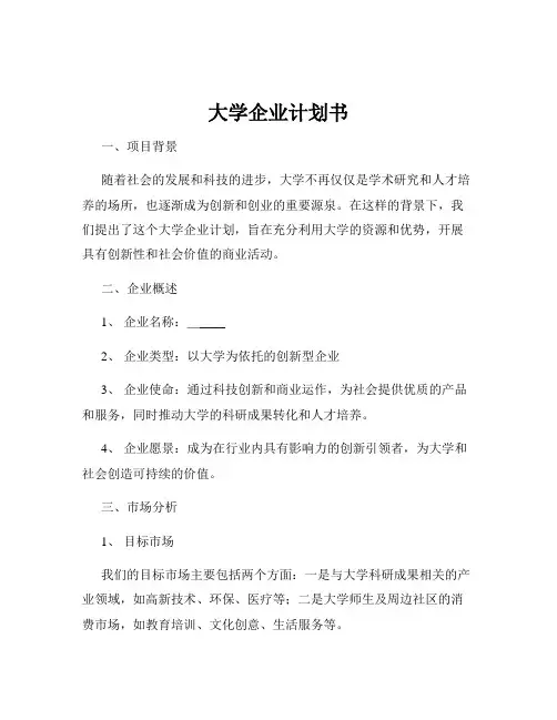 大学企业计划书