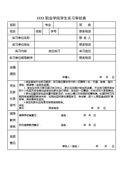 xxxx职业学院学生实习审批表