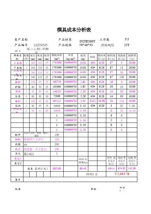 五金模具成本明细分析表11