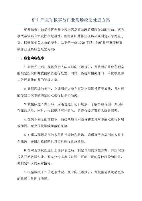 矿井严重顶板事故作业现场应急处置方案