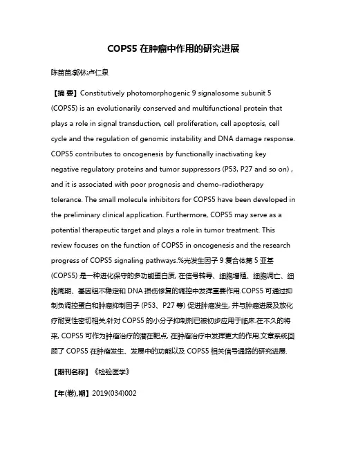 COPS5在肿瘤中作用的研究进展