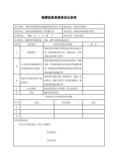 视频监控系统培训记录