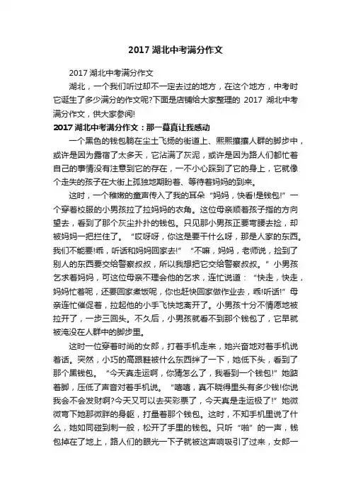2017湖北中考满分作文