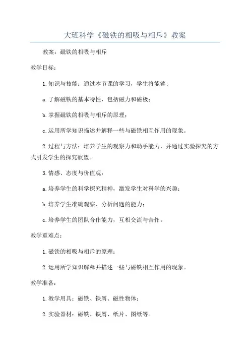 大班科学《磁铁的相吸与相斥》教案