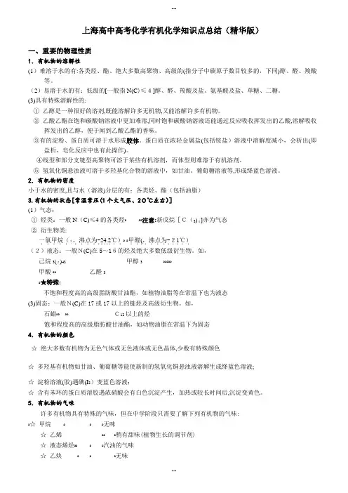 上海高中高考化学有机化学知识点总结(精华版)全解