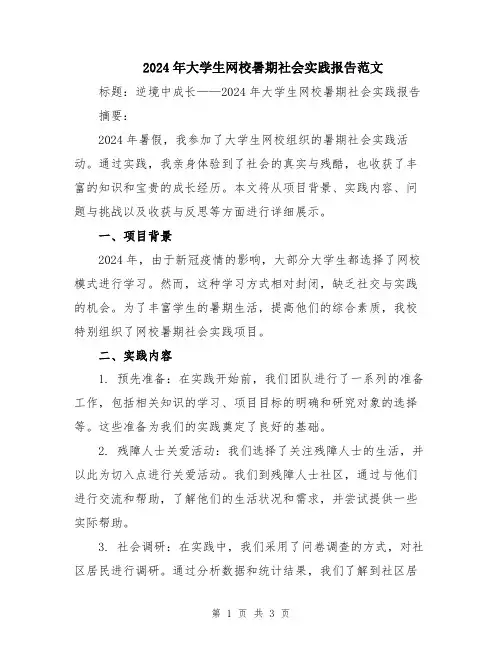 2024年大学生网校暑期社会实践报告范文