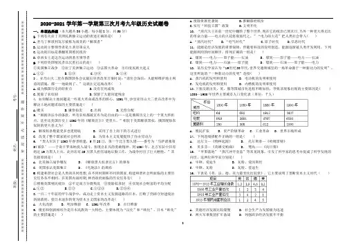 2020-2021学年第一学期第三次月考九年级历史试题卷