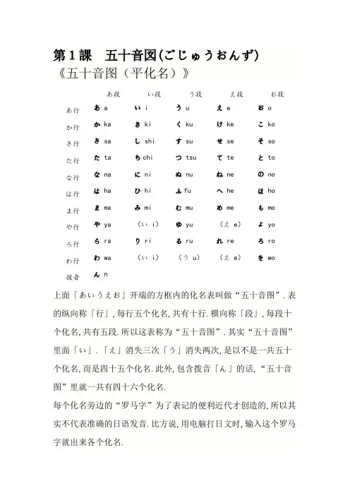 日语五十音图打印版