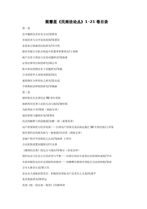 梁慧星《民商法论丛》1-21卷目录