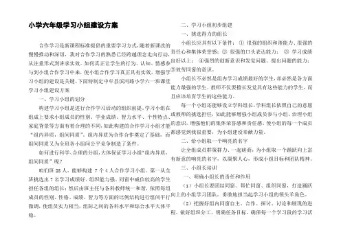 小学六年级学习小组建设方案