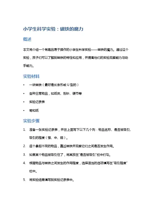 小学生科学实验：磁铁的魔力
