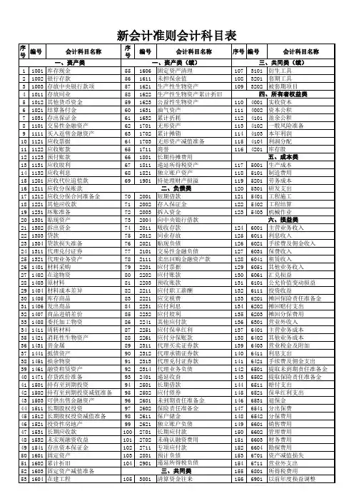 2007新会计准则科目表