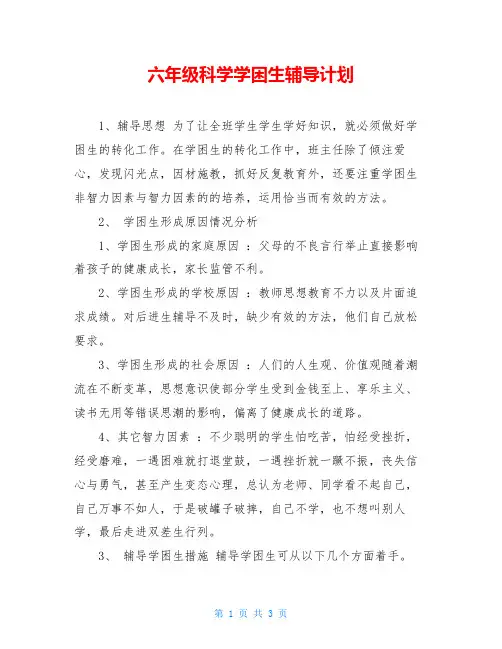 六年级科学学困生辅导计划