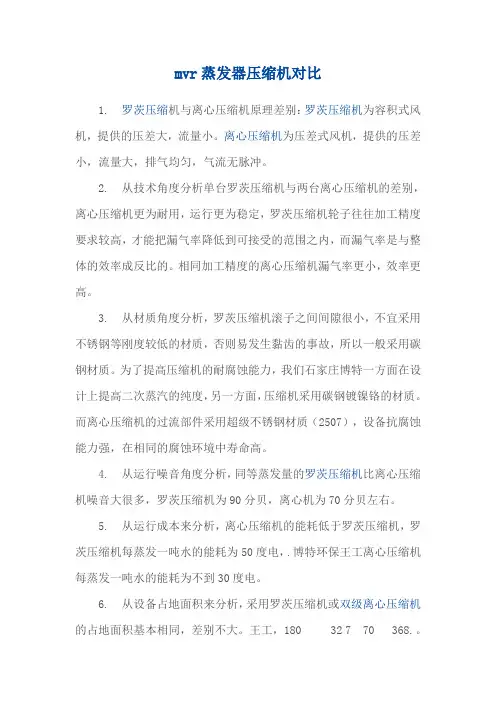 mvr蒸发器压缩机对比