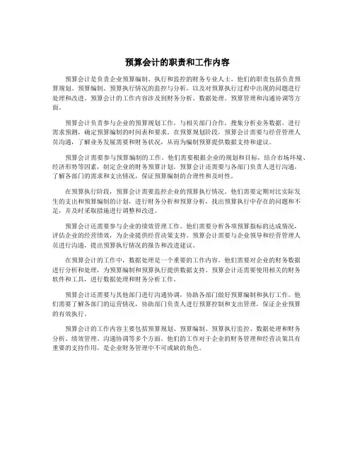 预算会计的职责和工作内容