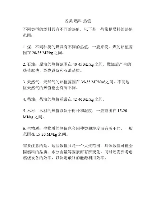 各类 燃料 热值