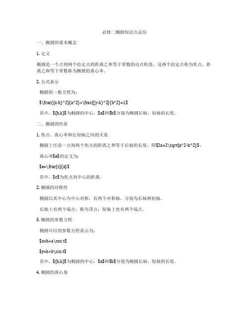 必修二椭圆知识点总结