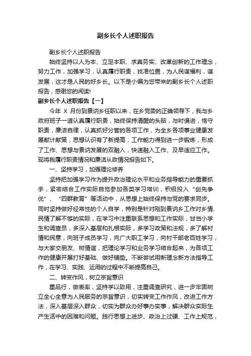 副乡长个人述职报告