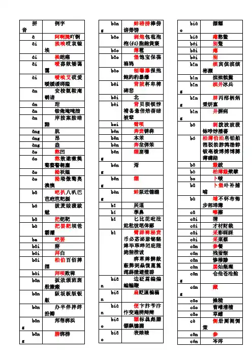 拼音汉字表大全