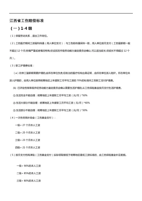 江西省工伤赔偿标准