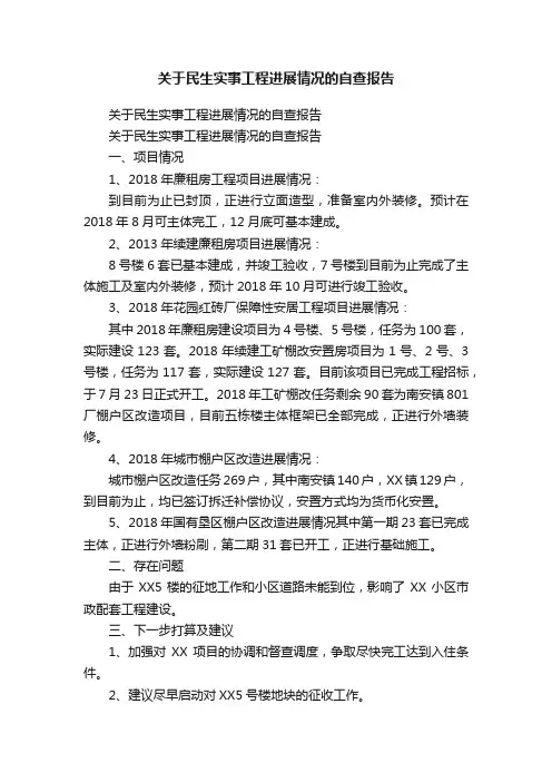 关于民生实事工程进展情况的自查报告