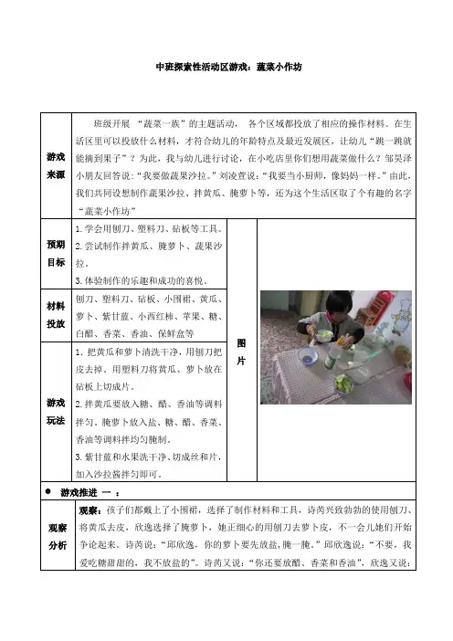 幼儿园中班探索性活动区游戏:蔬菜小作坊