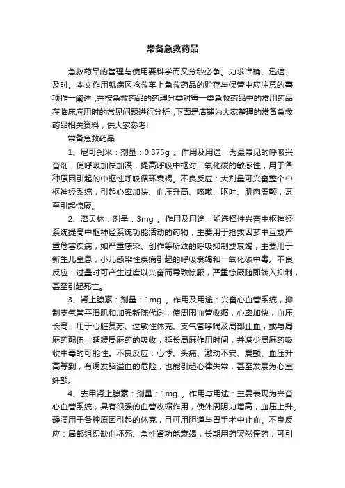 常备急救药品
