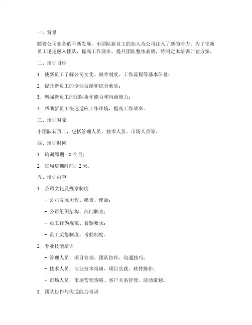 小团队新员工培训计划方案