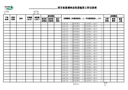 调味品收验货工作记录表