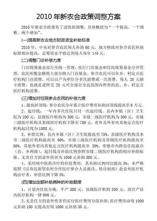 2010年新农合政策调整方案