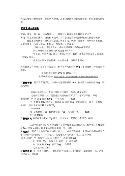 阿氏减肥法-参考食谱