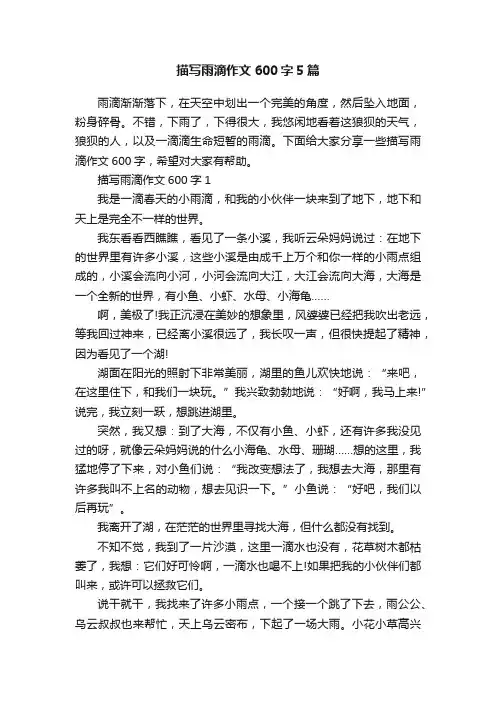 描写雨滴作文600字5篇