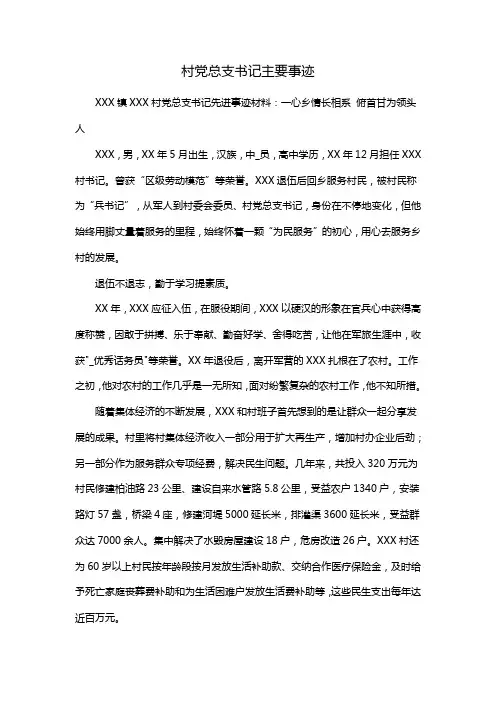 村党总支书记主要事迹