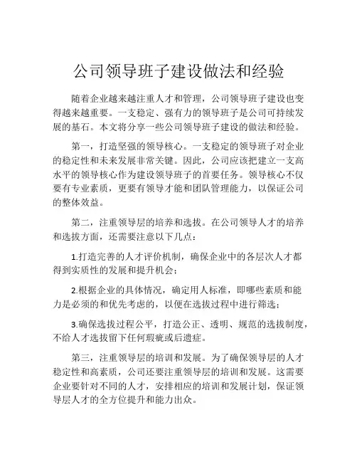公司领导班子建设做法和经验