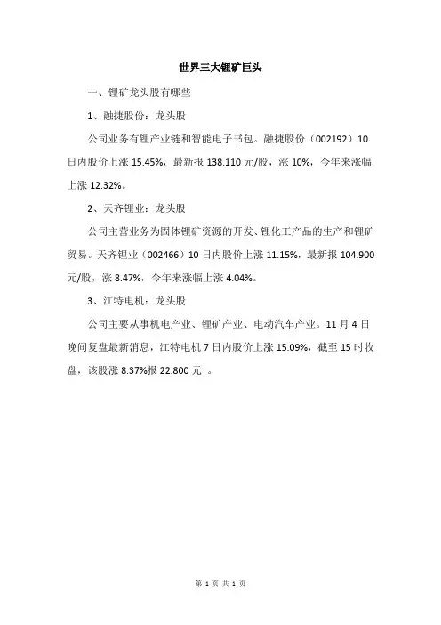 世界三大锂矿巨头