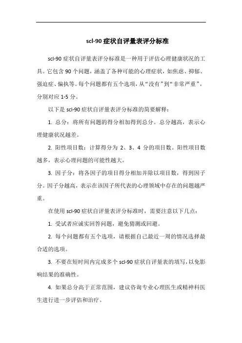 scl-90症状自评量表评分标准