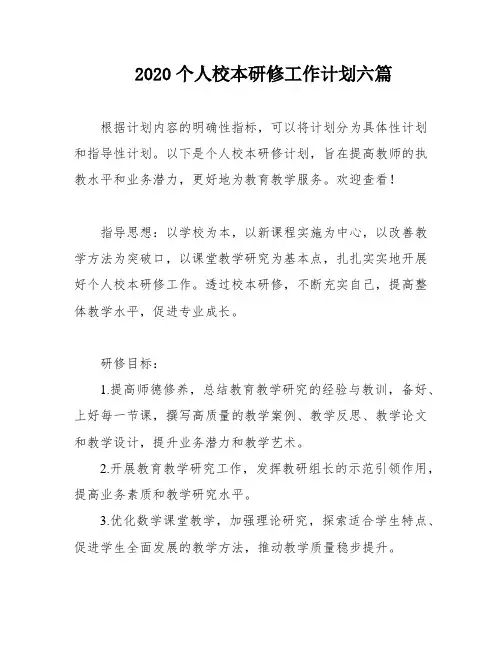 2020个人校本研修工作计划六篇
