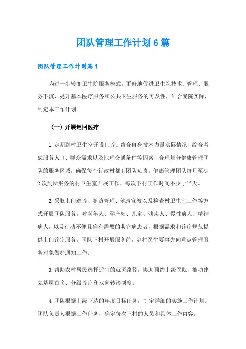 团队管理工作计划6篇