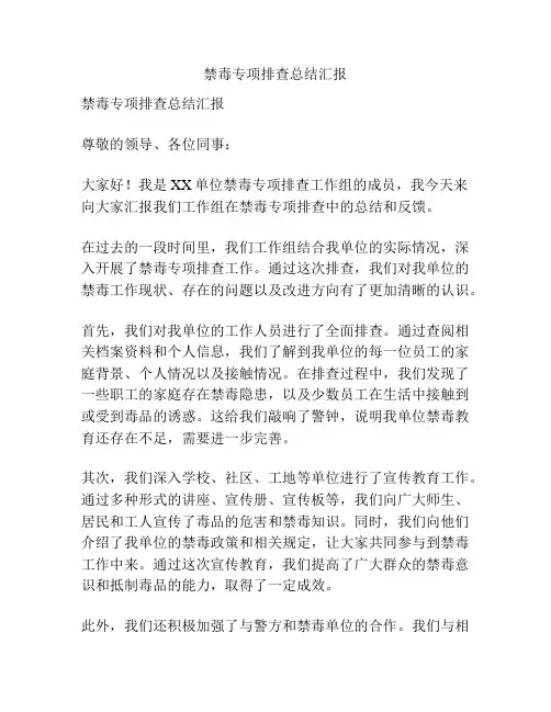 禁毒专项排查总结汇报