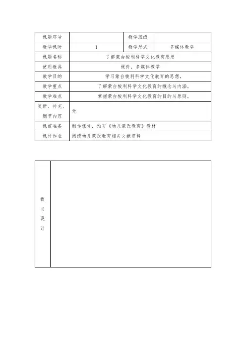 幼儿蒙氏教育-一体化教案-了解蒙台梭利科学文化教育思想