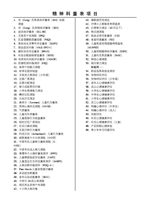 精神科常用量表项目 