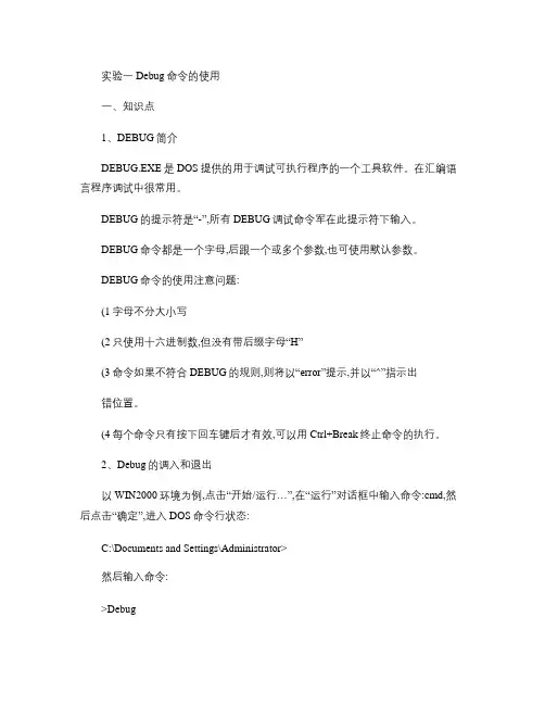 实验一   Debug命令的使用.