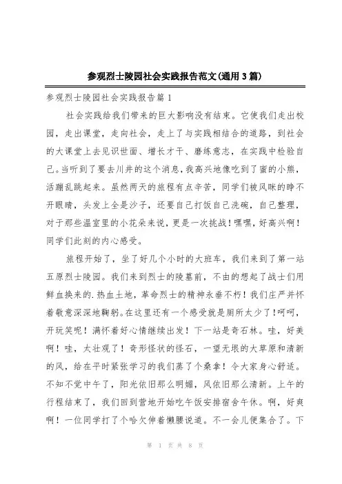 参观烈士陵园社会实践报告范文(通用3篇)