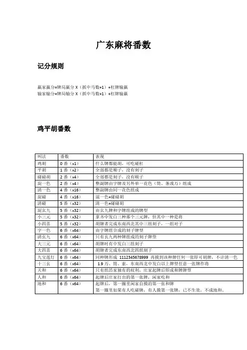 广东麻将番型介绍