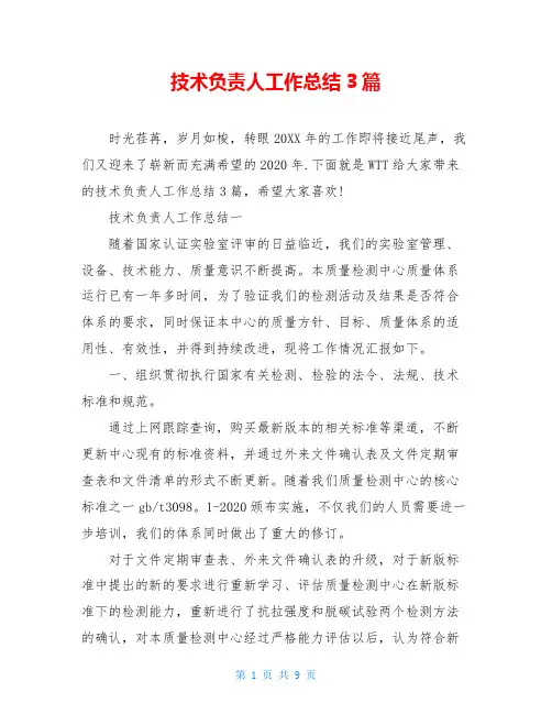 技术负责人工作总结3篇