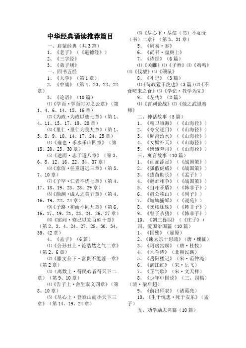小学生中华经典诵读篇目推荐[1]