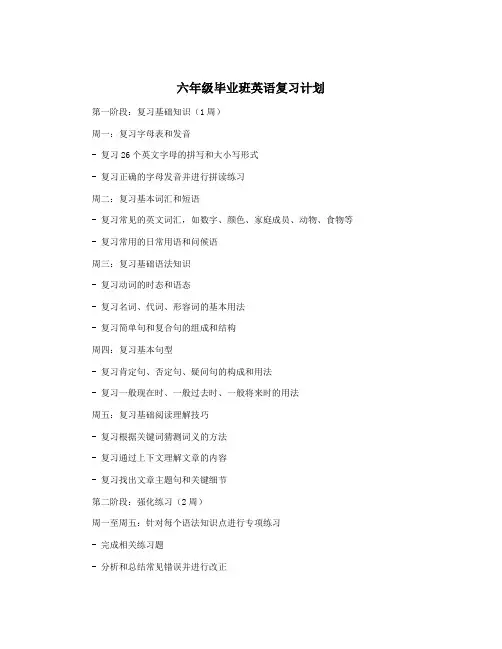 六年级毕业班英语复习计划